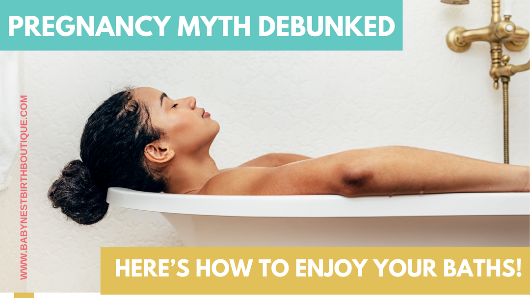 is taking a bath when pregnant safe title showing a pregnant mom in the bathtub