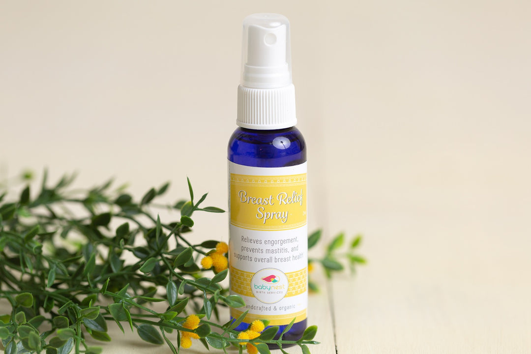 Natural breast spray to relieve engorgement and help reduce mastitis breast infections and unclog plugged milk ducts when breastfeeding